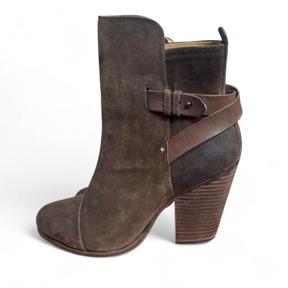 Rag & Bone Kinsey Ankle Boots Brown Suede Wrap Strap Block Heel Womens 39.5 9.5